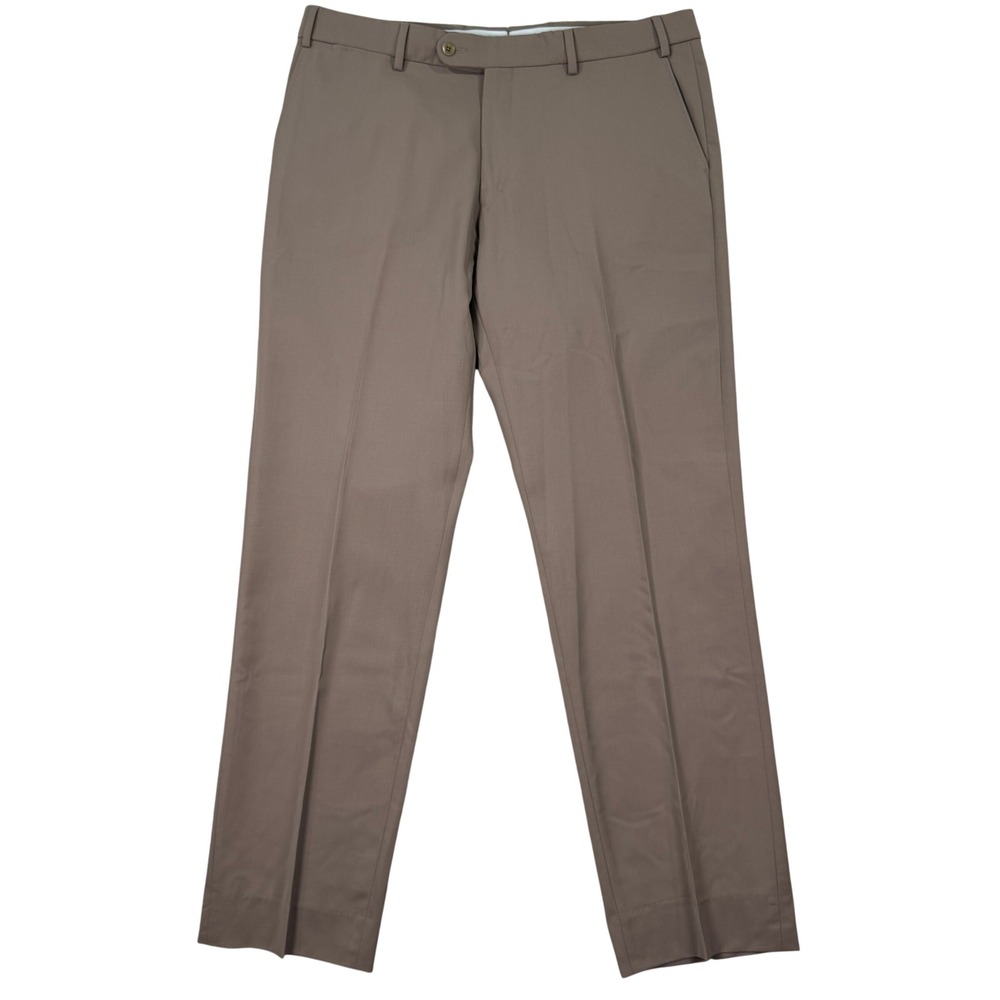 6 East Marzotto Super 130s Mens 36x31 Wool Dress Pants Taupe Flat Front Classic